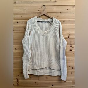 All Saints Size Large Cream Wool Alpaca Blend Riva V Neck Hi Low Jumper Sweater